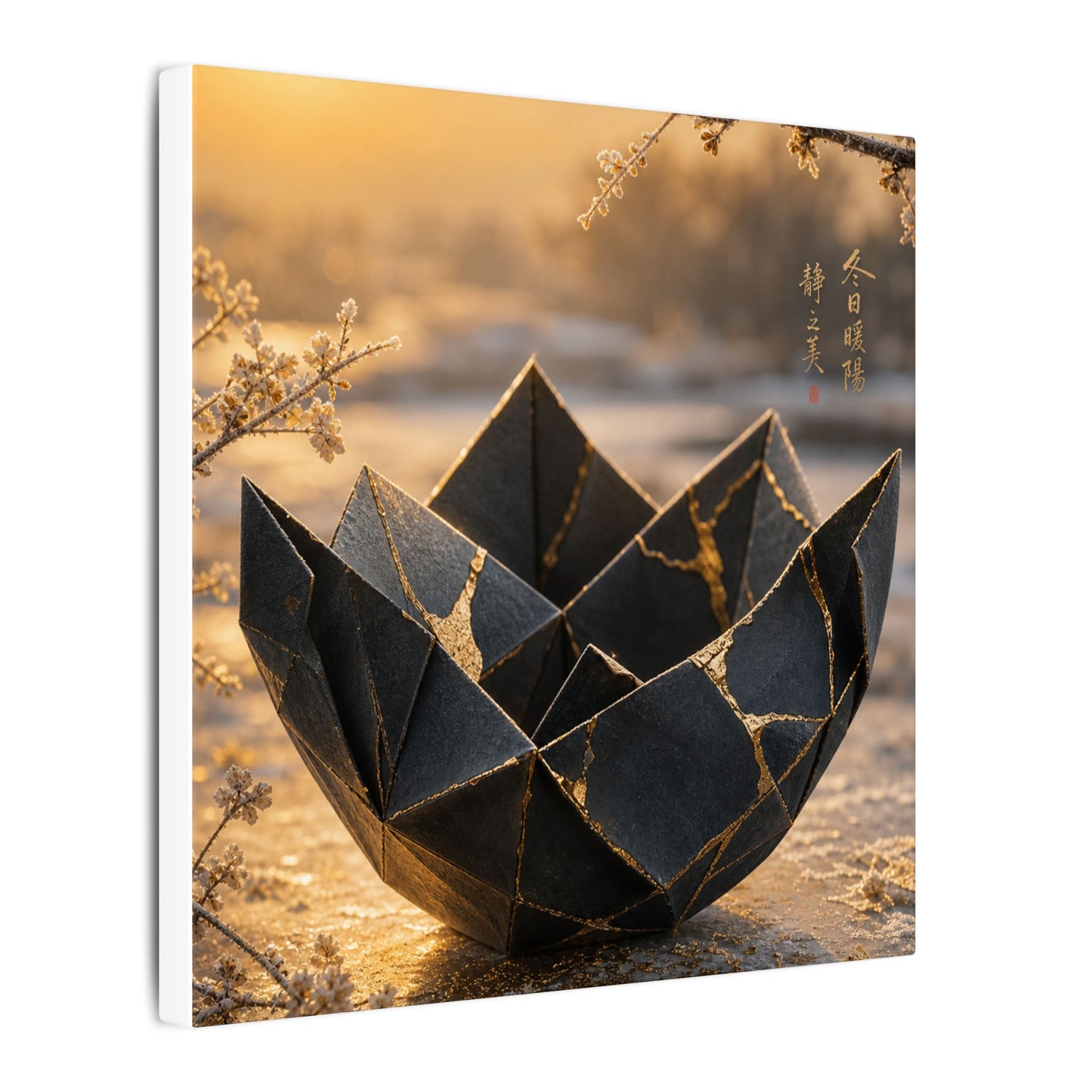 Kintsugi Paper Fold in Golden Hour | Gold Repair Canvas Art