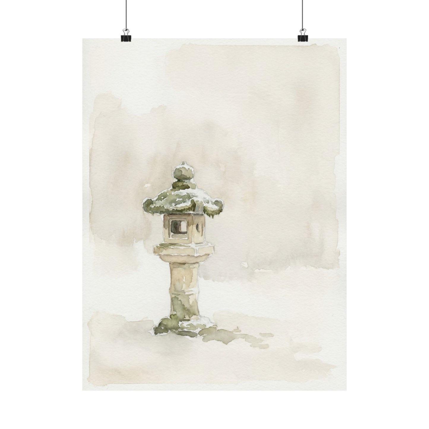 Japandi Stone Lantern in Overcast | Watercolor Wall Art Print Art Print