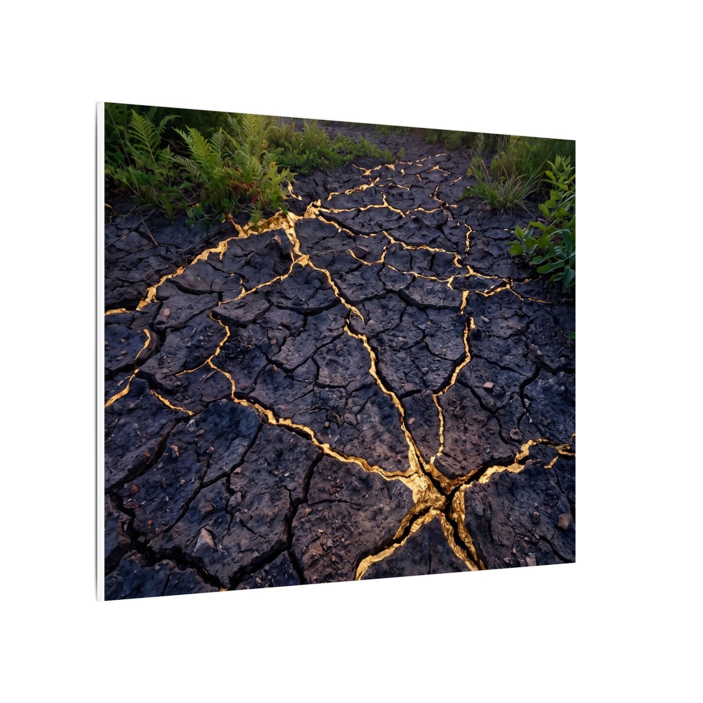Cracked Earth Canvas Art | Summer Kintsugi Crackle Gold Art