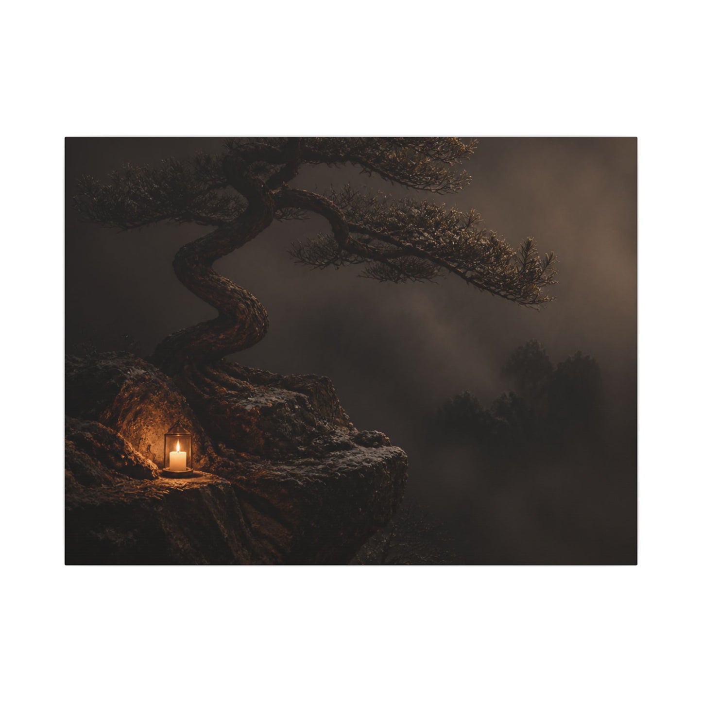 Pine Tree Shadow Zen Canvas Art | Luxurious Dark Japandi Art
