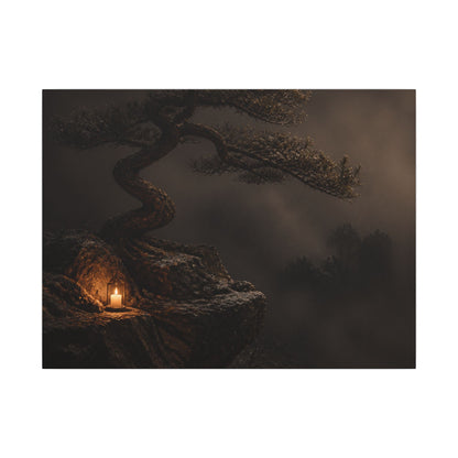 Pine Tree Shadow Zen Canvas Art | Luxurious Dark Japandi Art