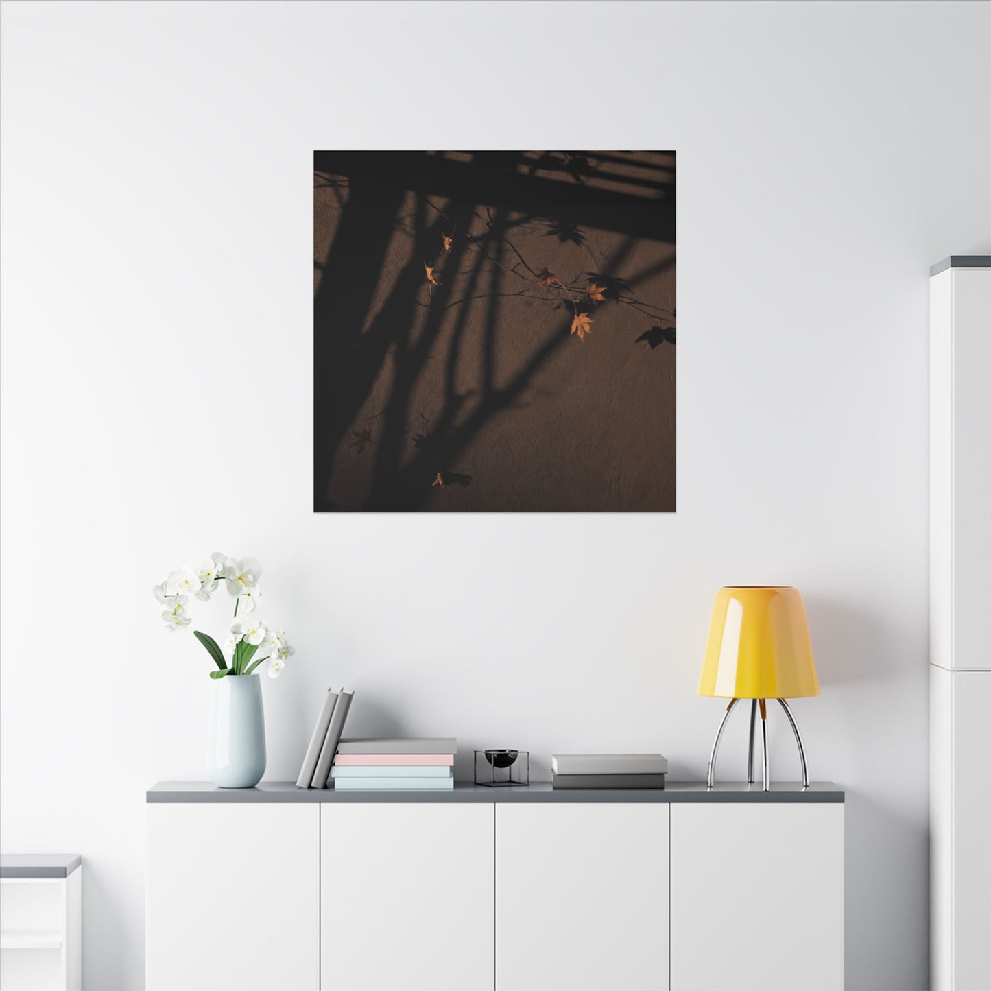 Shadow Play Autumn Canvas Art | Dark Japandi Luxurious Design