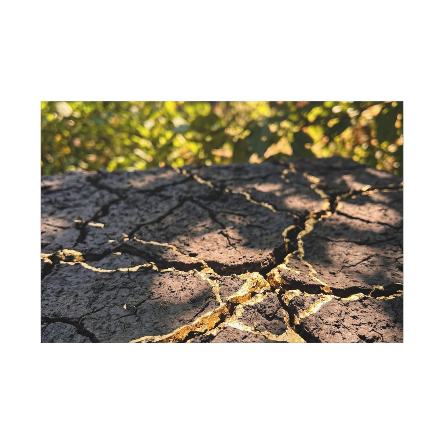 Shibui Cracked Earth Canvas Art - Kintsugi Gold Repair