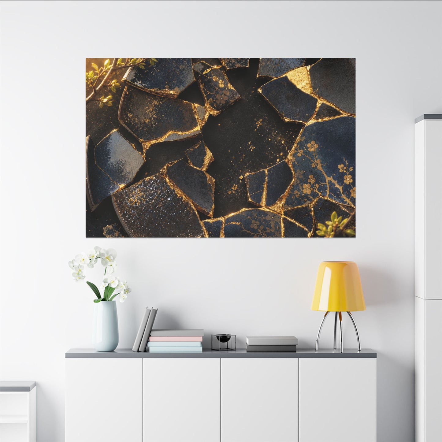 Golden Hour Broken Pottery Canvas Art - Kintsugi Ma