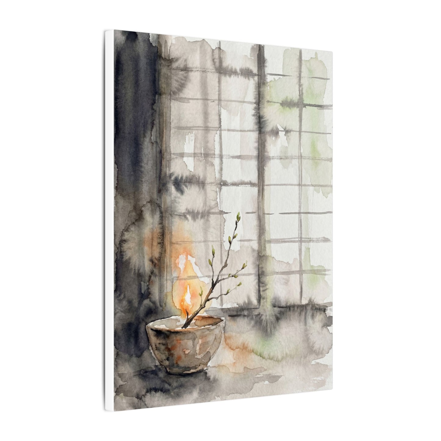 Shoji Screen Canvas Art | Spring Japandi Watercolor Art
