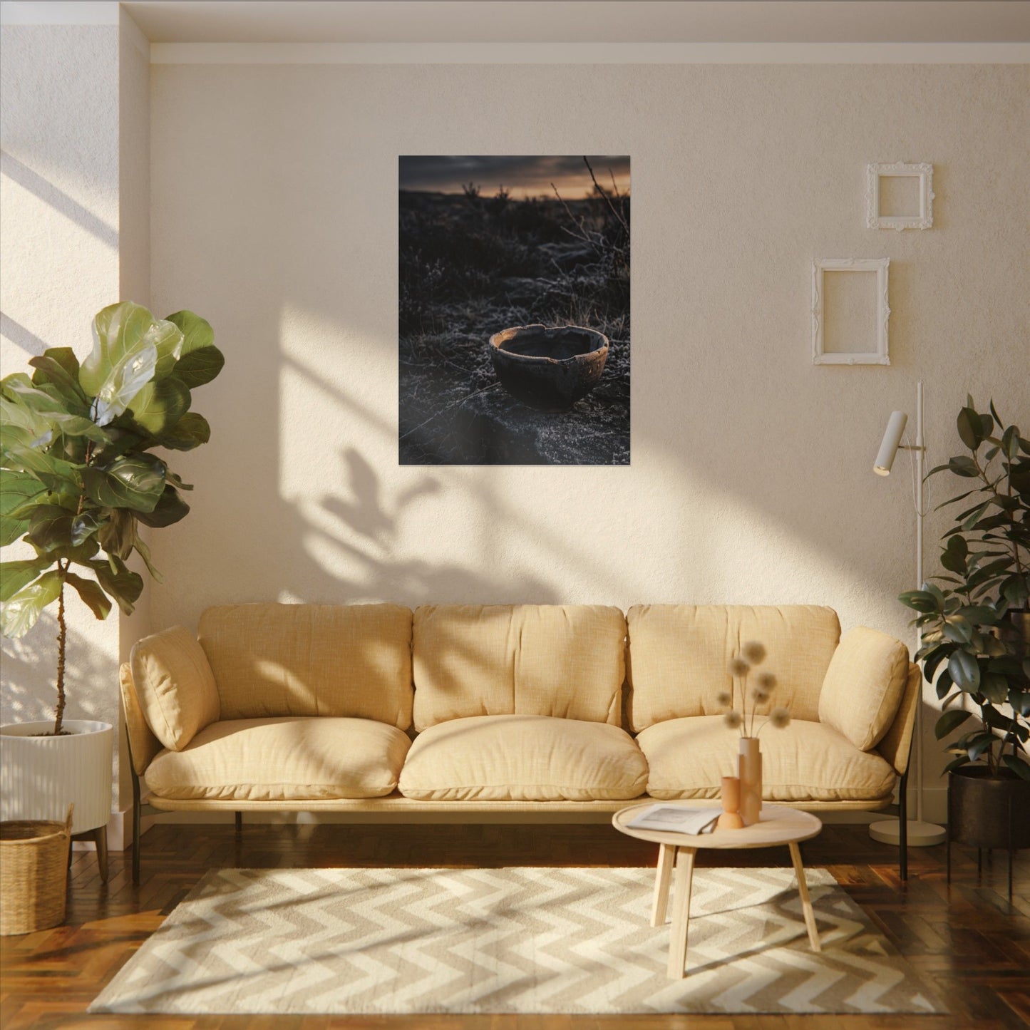 Kanso Ceramic Bowl Canvas Art - Dark Japandi Dark Texture