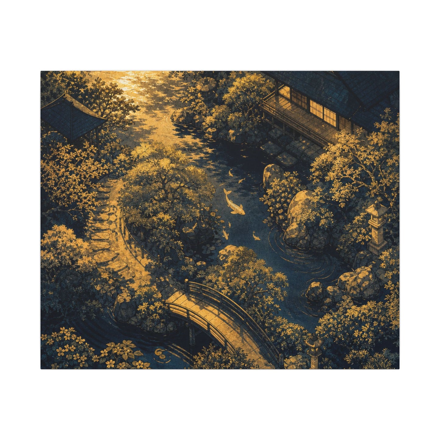 Contemplative Moonlit Garden Canvas Art - Ukiyo E Inspired Zen