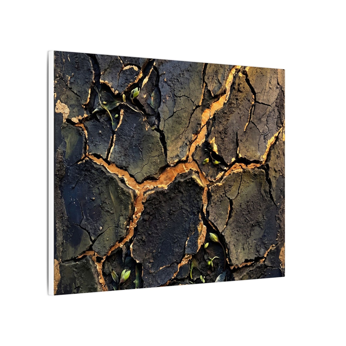 Cracked Earth Spring Canvas Art | Dark Japandi Atmospheric Design
