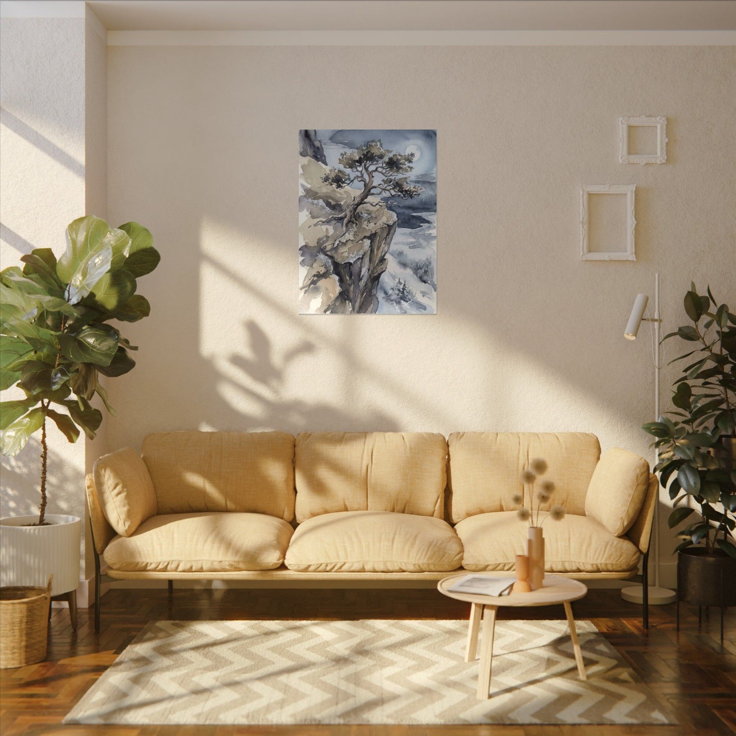 Pine Tree Canvas Art | Winter Japandi Watercolor Art