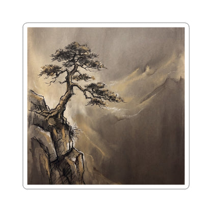 Pine Tree Sticker | Winter Dark Japandi Charcoal Ink Art Art Print