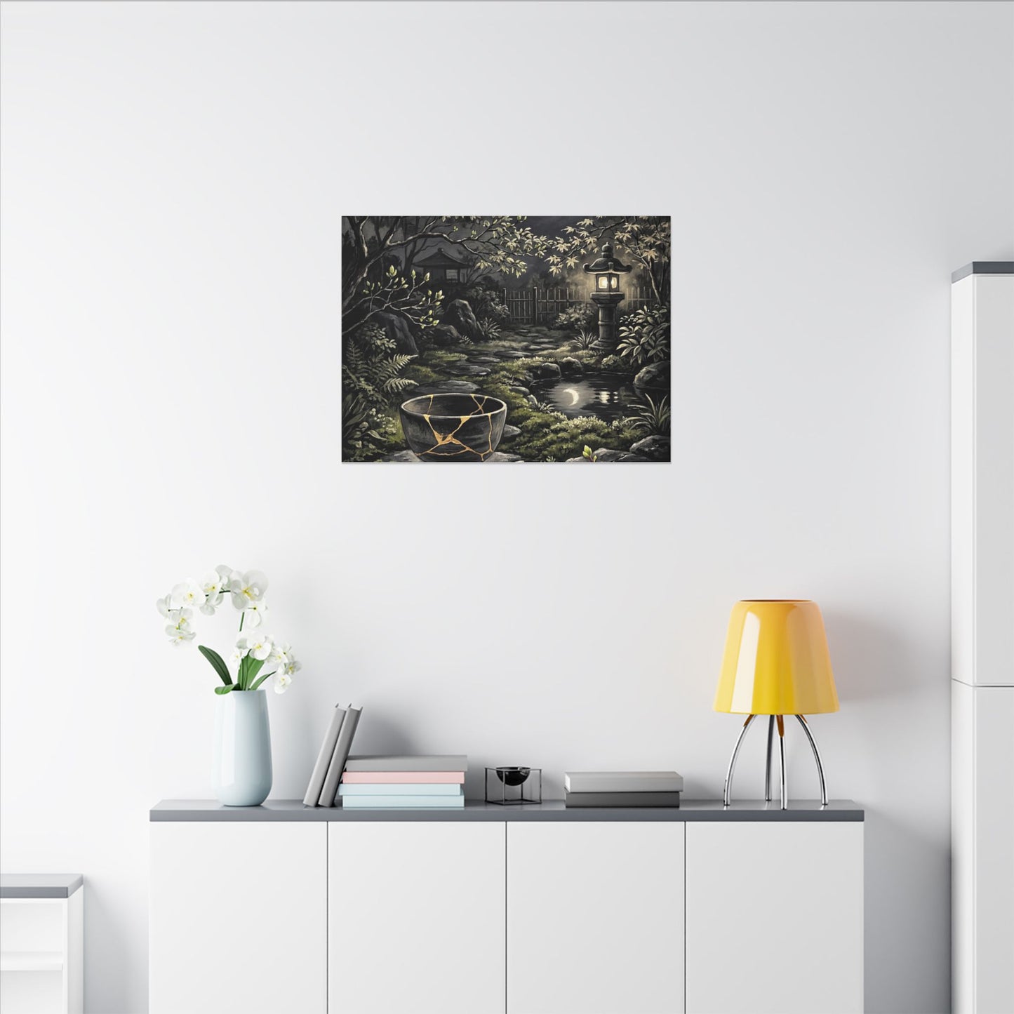 Kintsugi Moonlit Garden in Dappled | Gold Repair Canvas Art