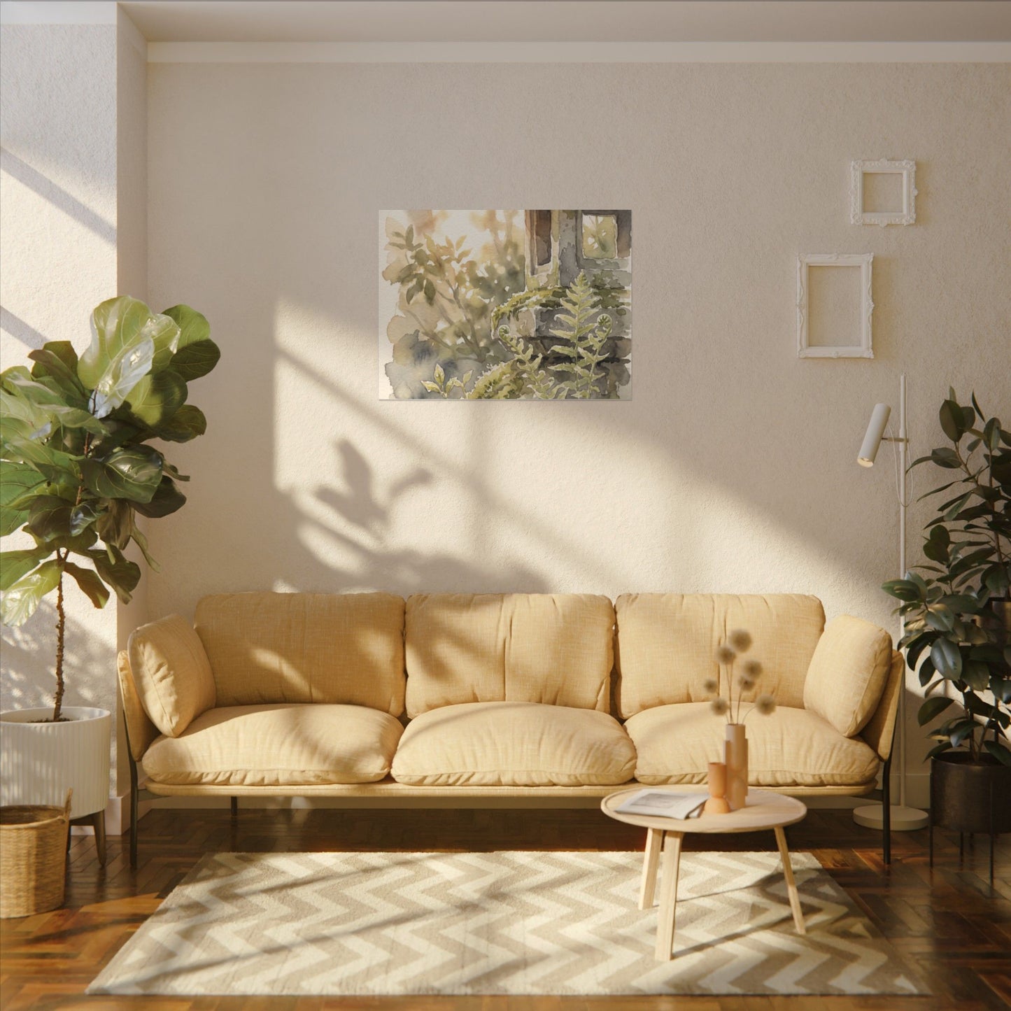 Earthy Stone Lantern Canvas Art - Watercolor Japandi