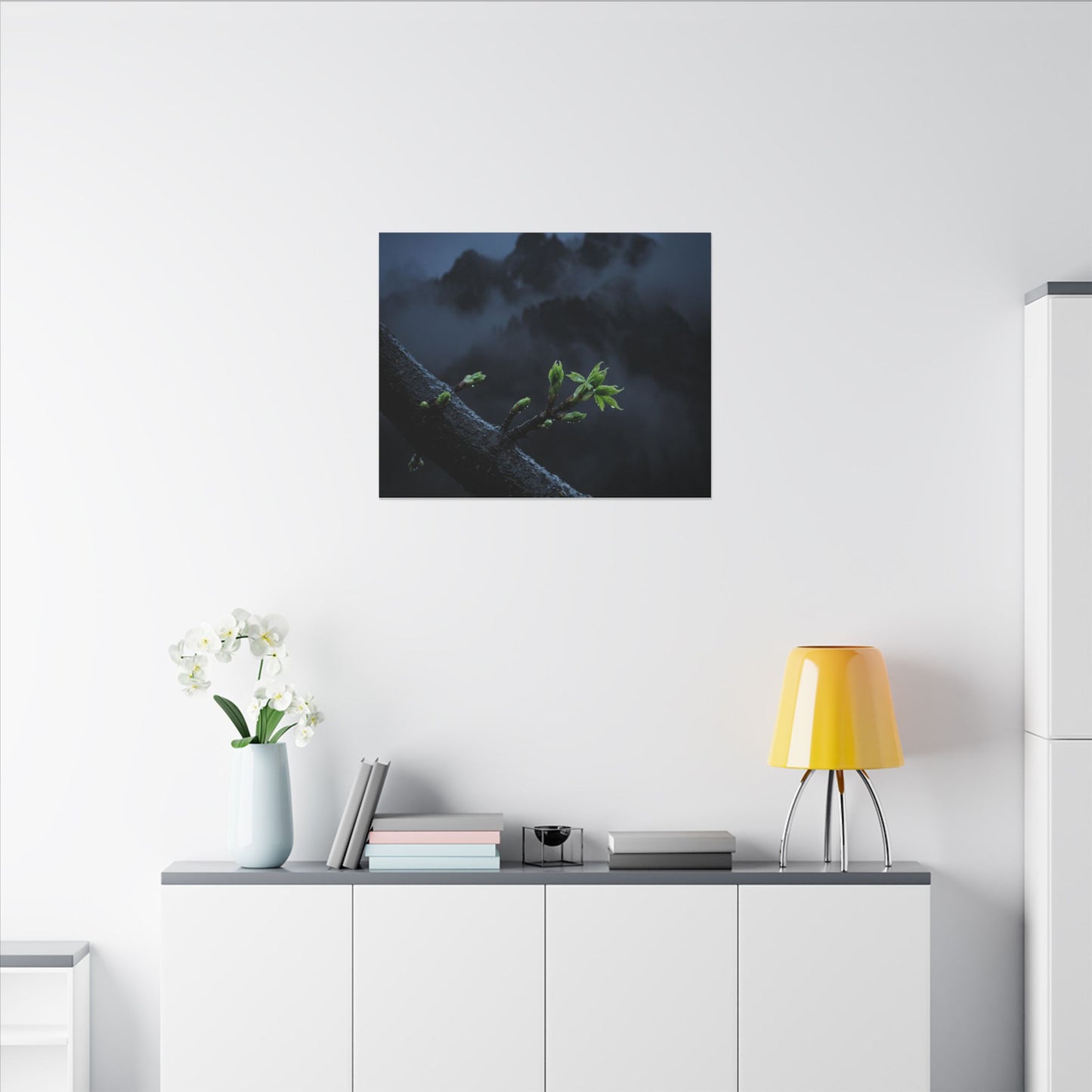 Moonlight Mountain Mist Canvas Art - Dark Japandi Kanso