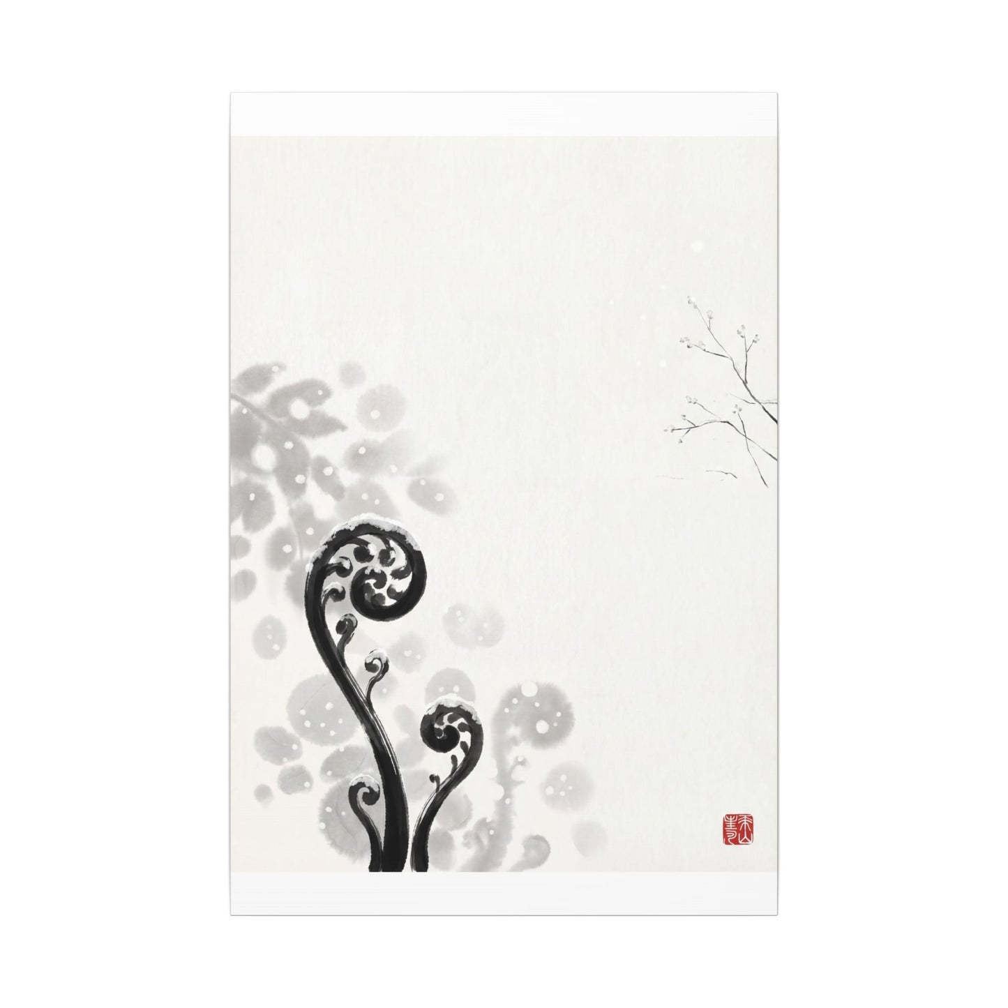 Winter Fern Unfurling Ukiyo E Inspired Canvas Art | Peaceful Decor