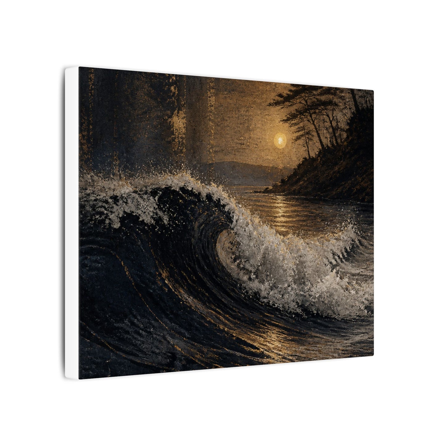 Ocean Wave Dark Texture Canvas Art | Bold Dark Japandi Art
