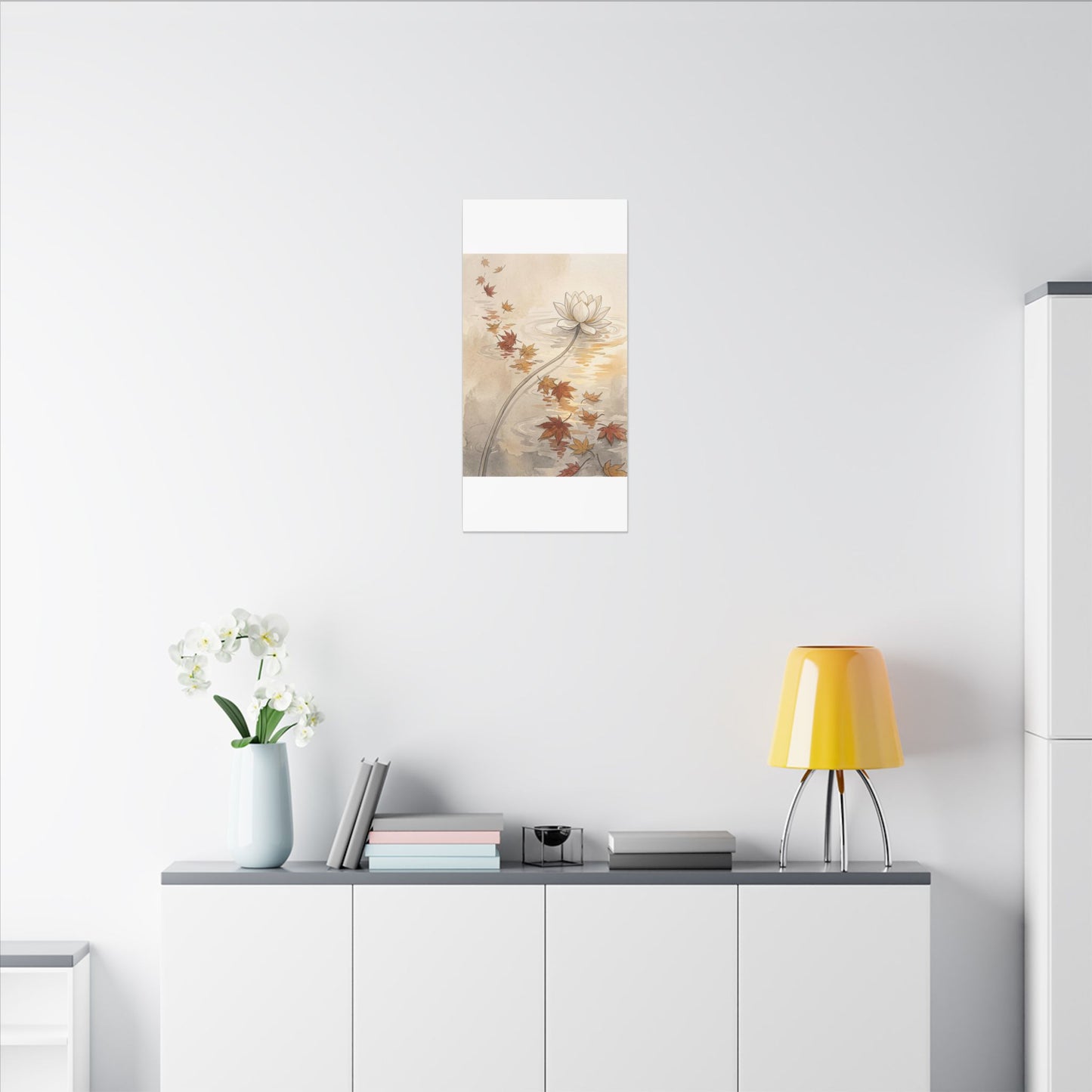 Lotus Flower Canvas Art | Autumn Japandi Minimal Line Art