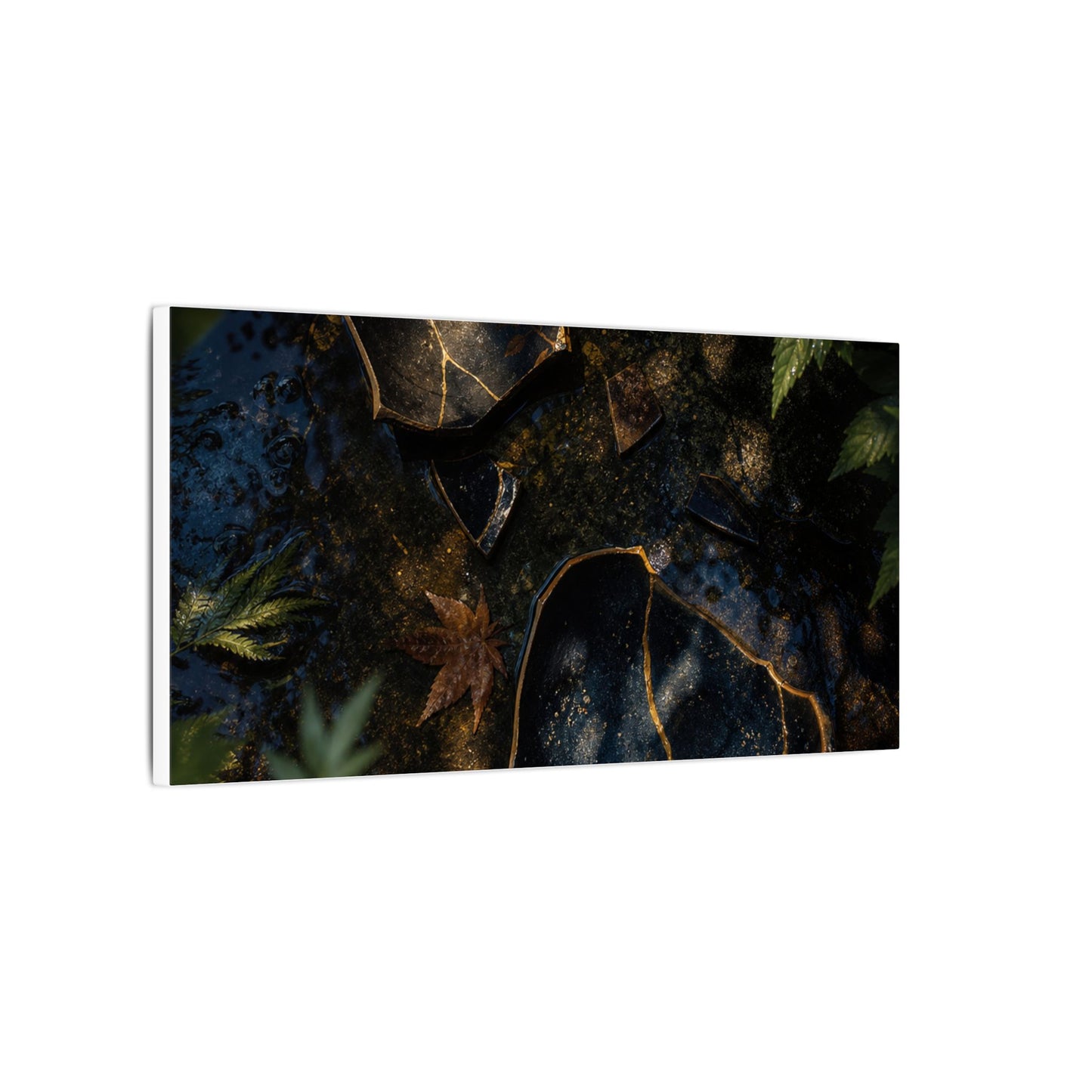 Dark Japandi Broken Pottery in Dappled | Shadow Zen Canvas Art