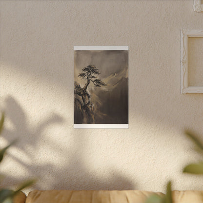 Pine Tree Charcoal Ink Canvas Art | Luxurious Dark Japandi Art