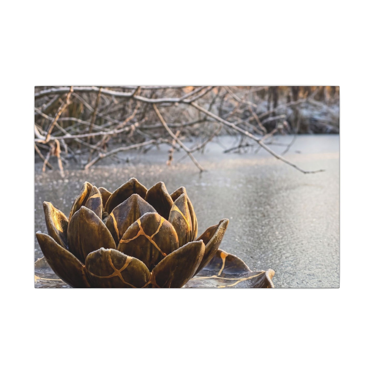Lotus Flower Gold Repair Canvas Art | Beautiful Kintsugi Art