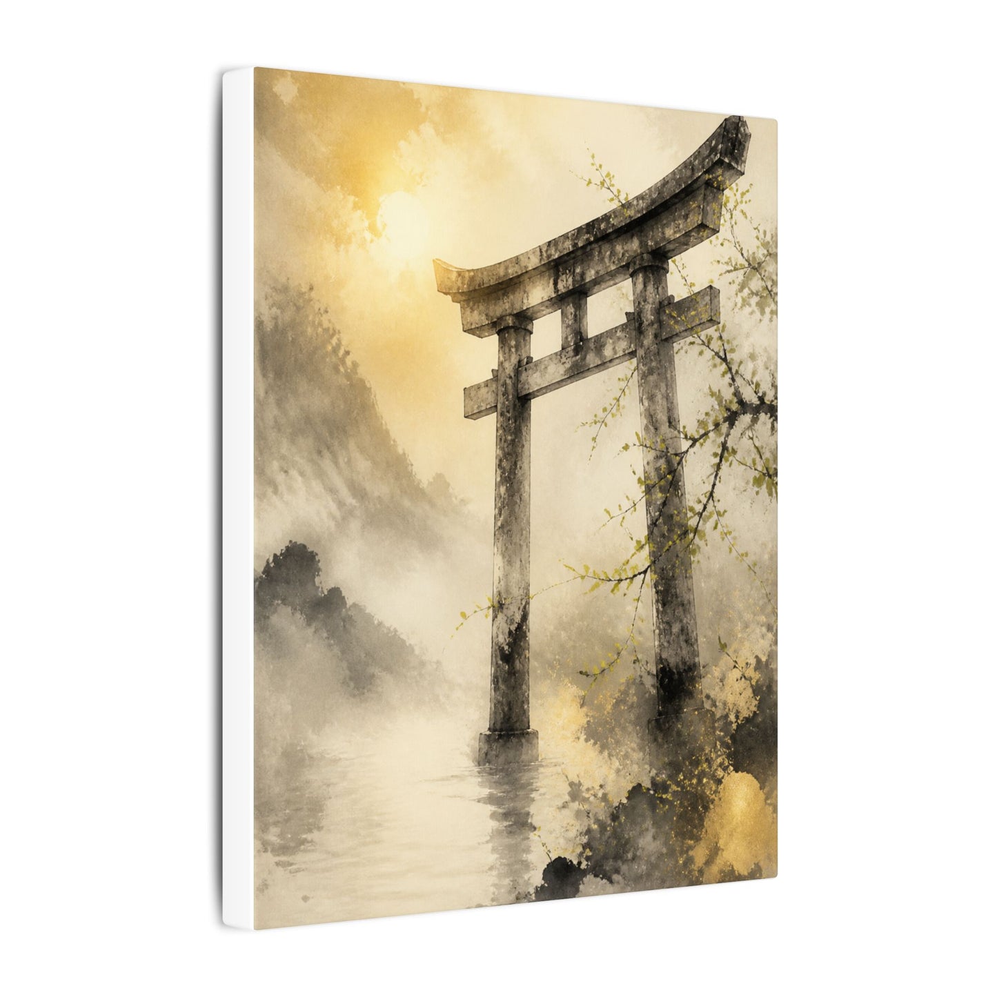 Spring Torii Gate Sumi E Canvas Art | Tranquil Decor