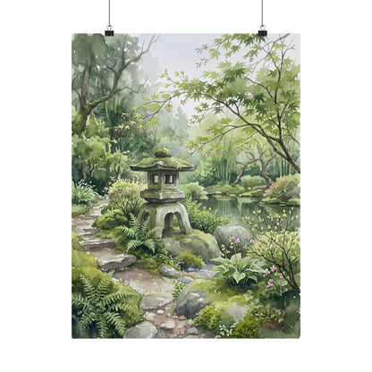 Stone Lantern Spring Wall Art Print | Japandi Elegant Design Art Print