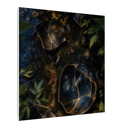 Dark Japandi Broken Pottery in Dappled | Shadow Zen Canvas Art