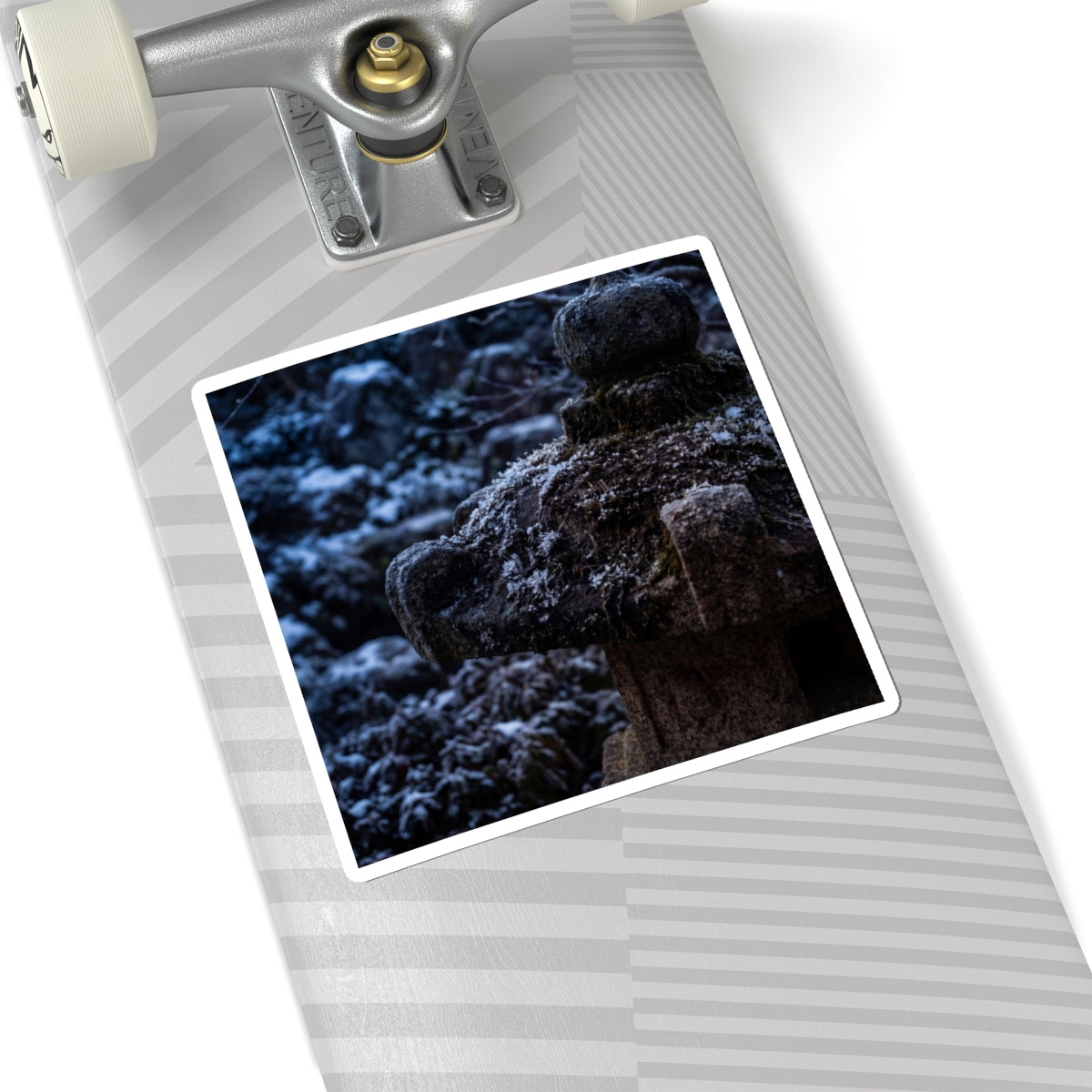 Dark Japandi Stone Lantern in Moonlight | Shadow Zen Sticker Art Print