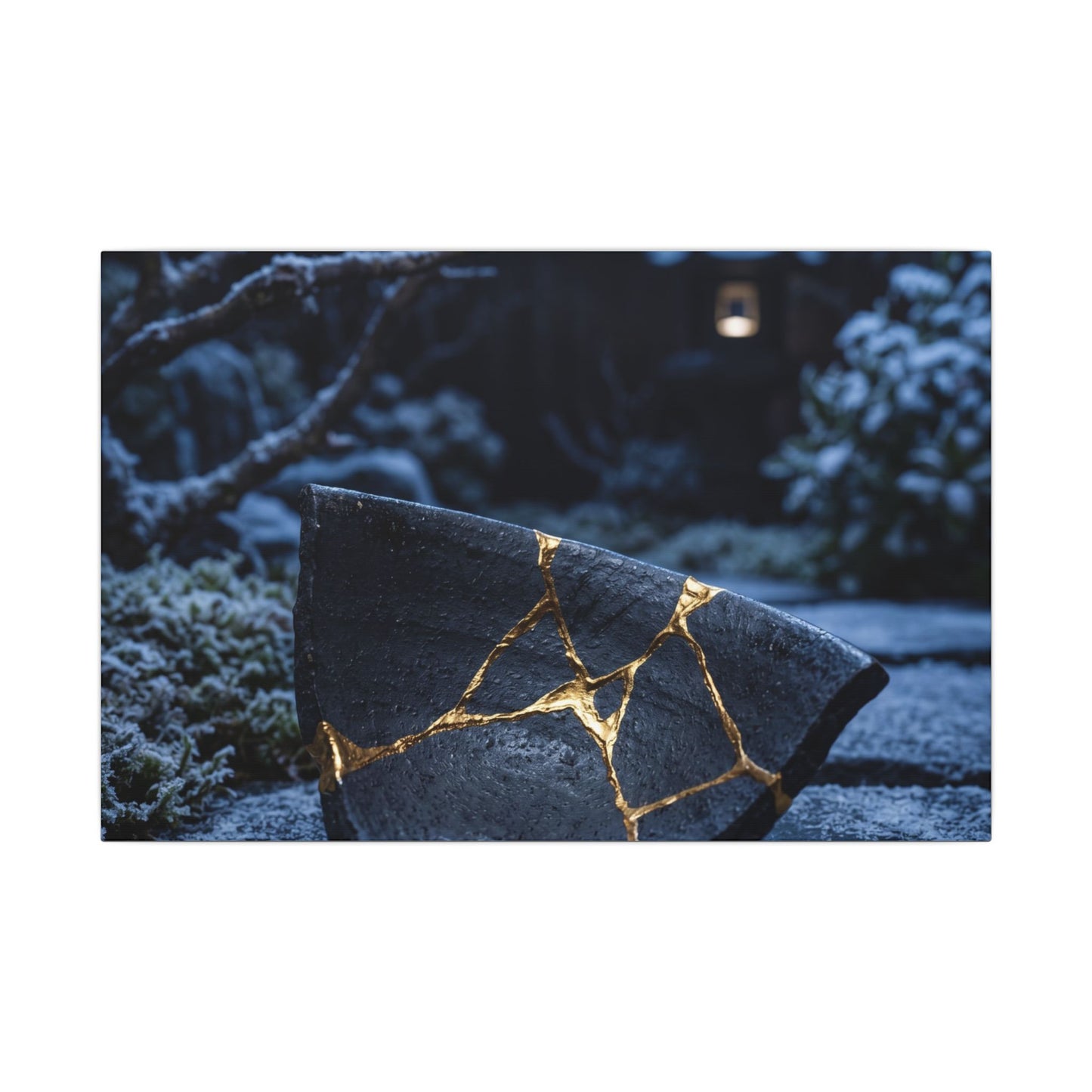 Moonlit Garden Winter Canvas Art | Kintsugi Artful Design