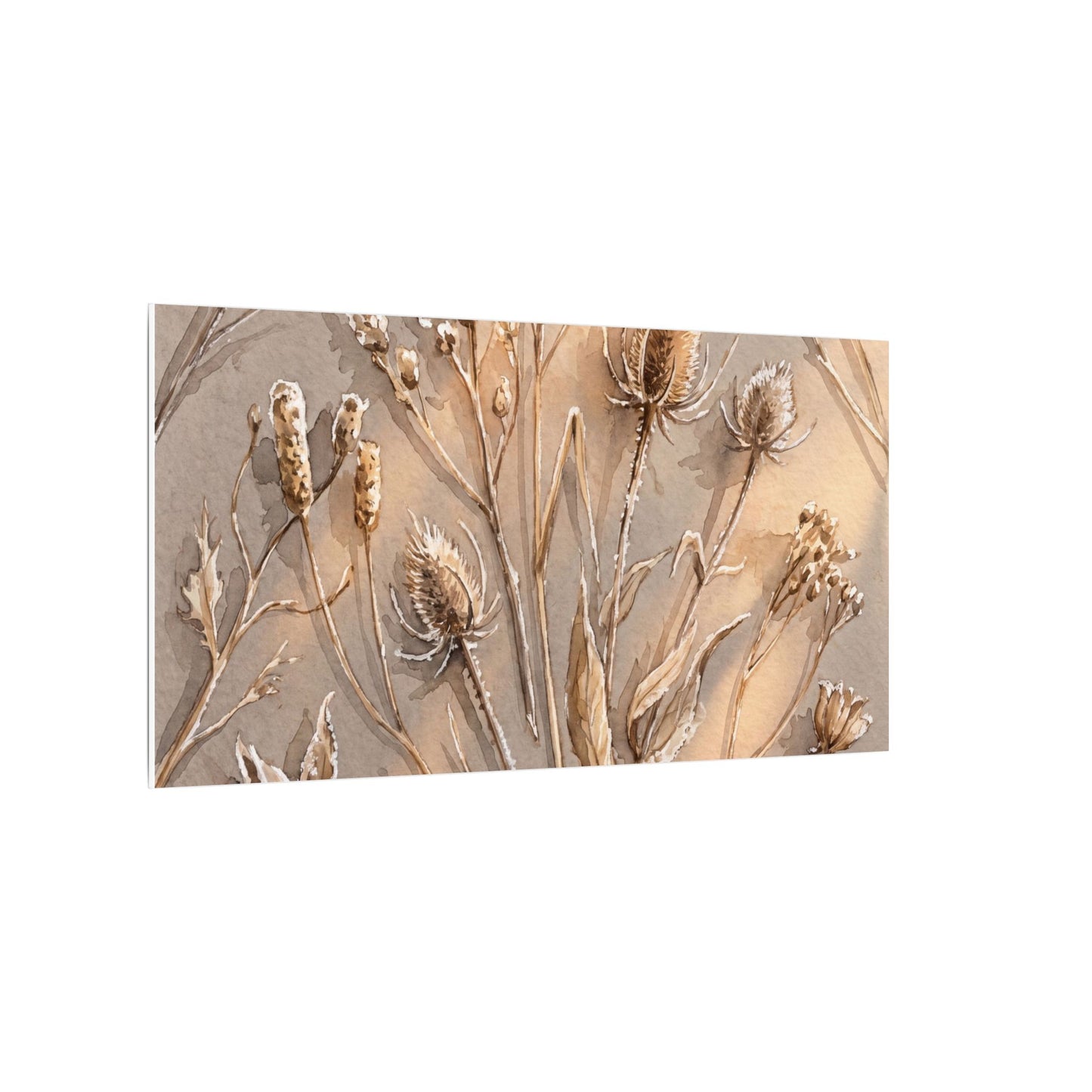 Japandi Dried Flowers in Golden Hour | Watercolor Canvas Art