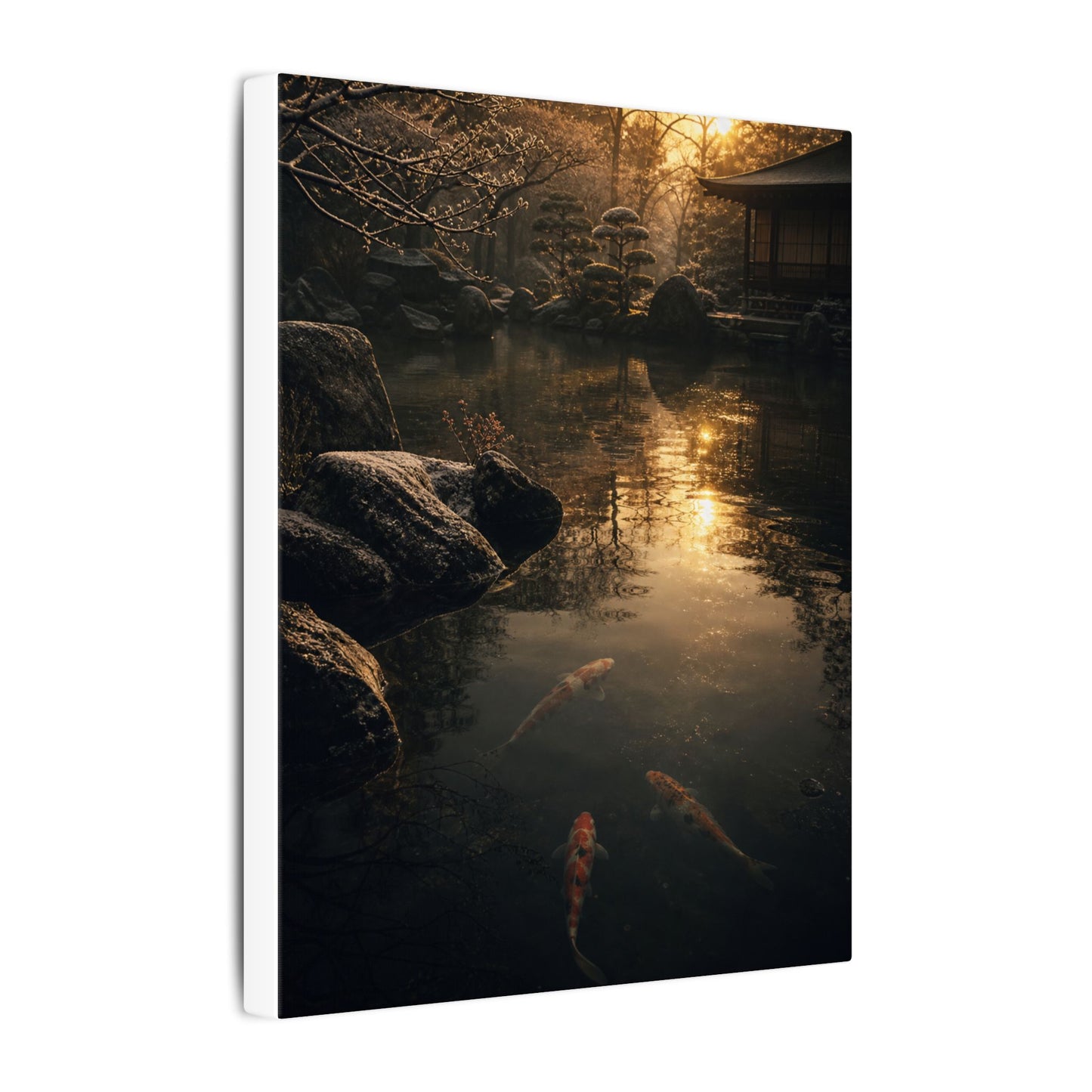 Winter Koi Pond Shadow Zen Canvas Art | Bold Decor