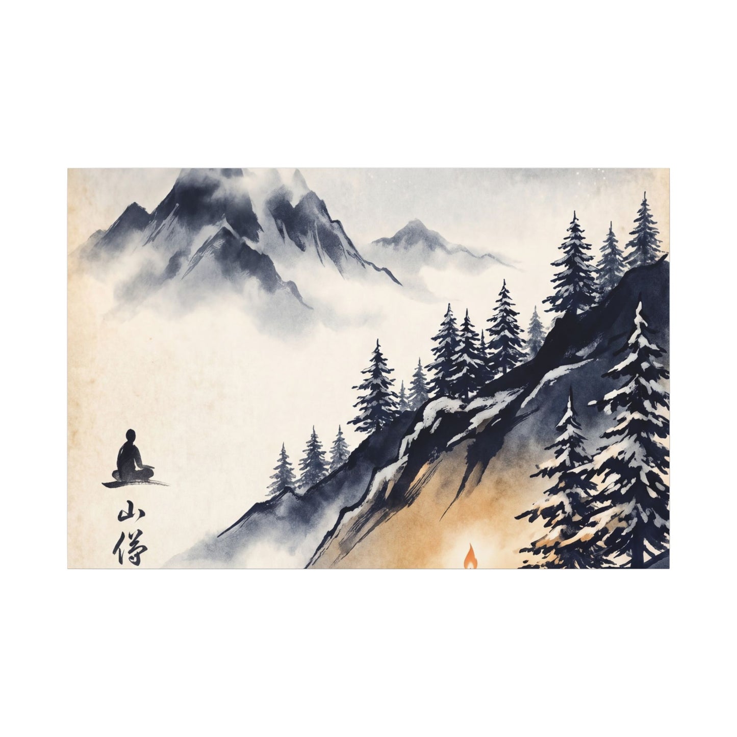 Mountain Mist Canvas Art | Winter Zen Ukiyo E Inspired Art