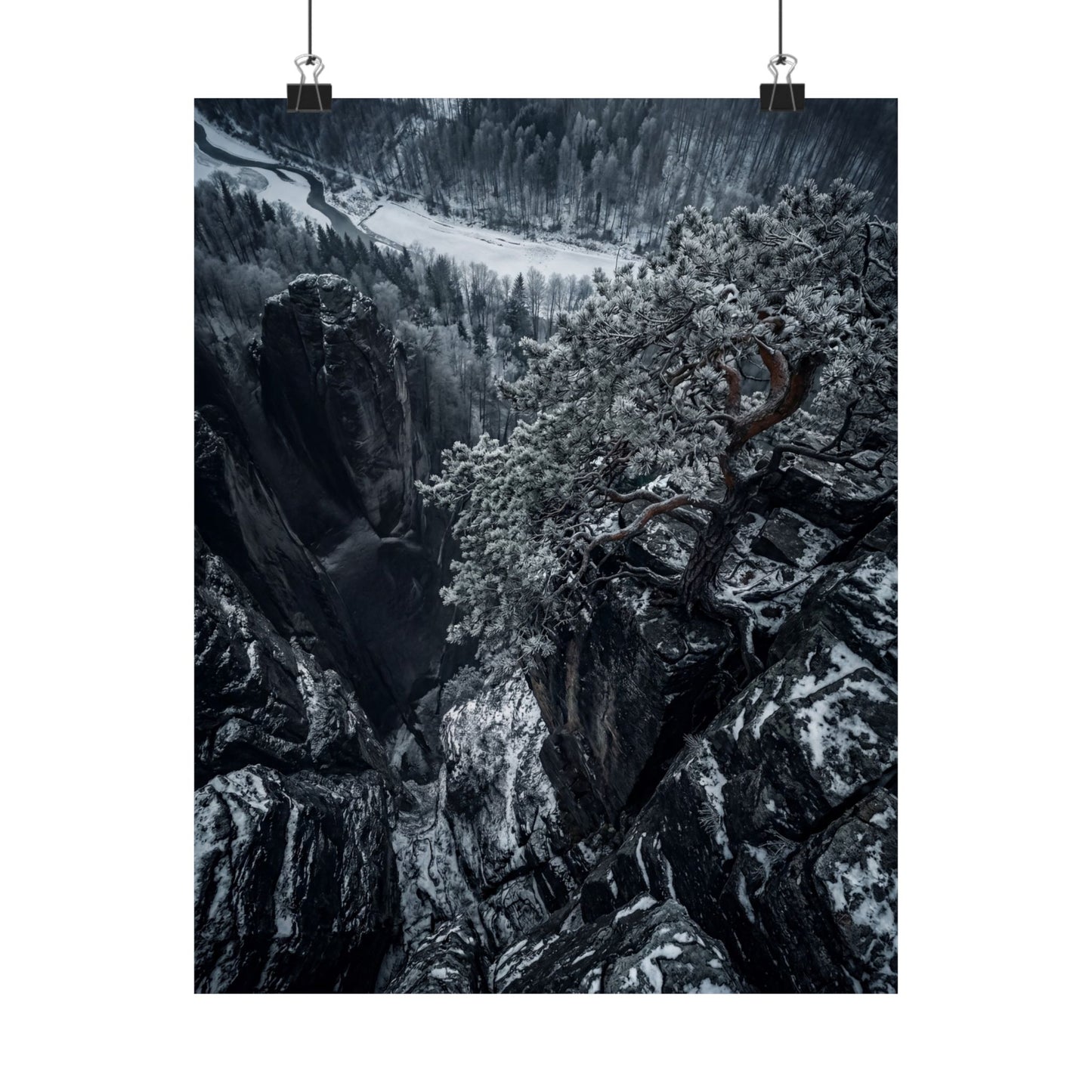 Pine Tree Wall Art Print | Winter Dark Japandi Dark Texture Art Art Print