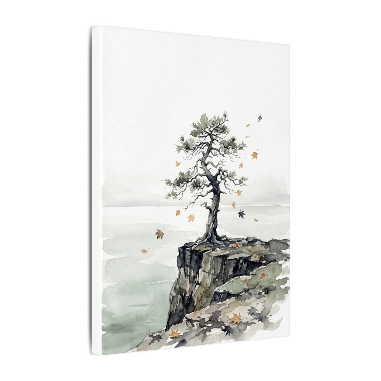 Japandi Pine Tree in Overcast | Watercolor Canvas Art