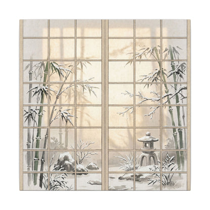 Winter Shoji Screen Sumi E Canvas Art | Tranquil Decor