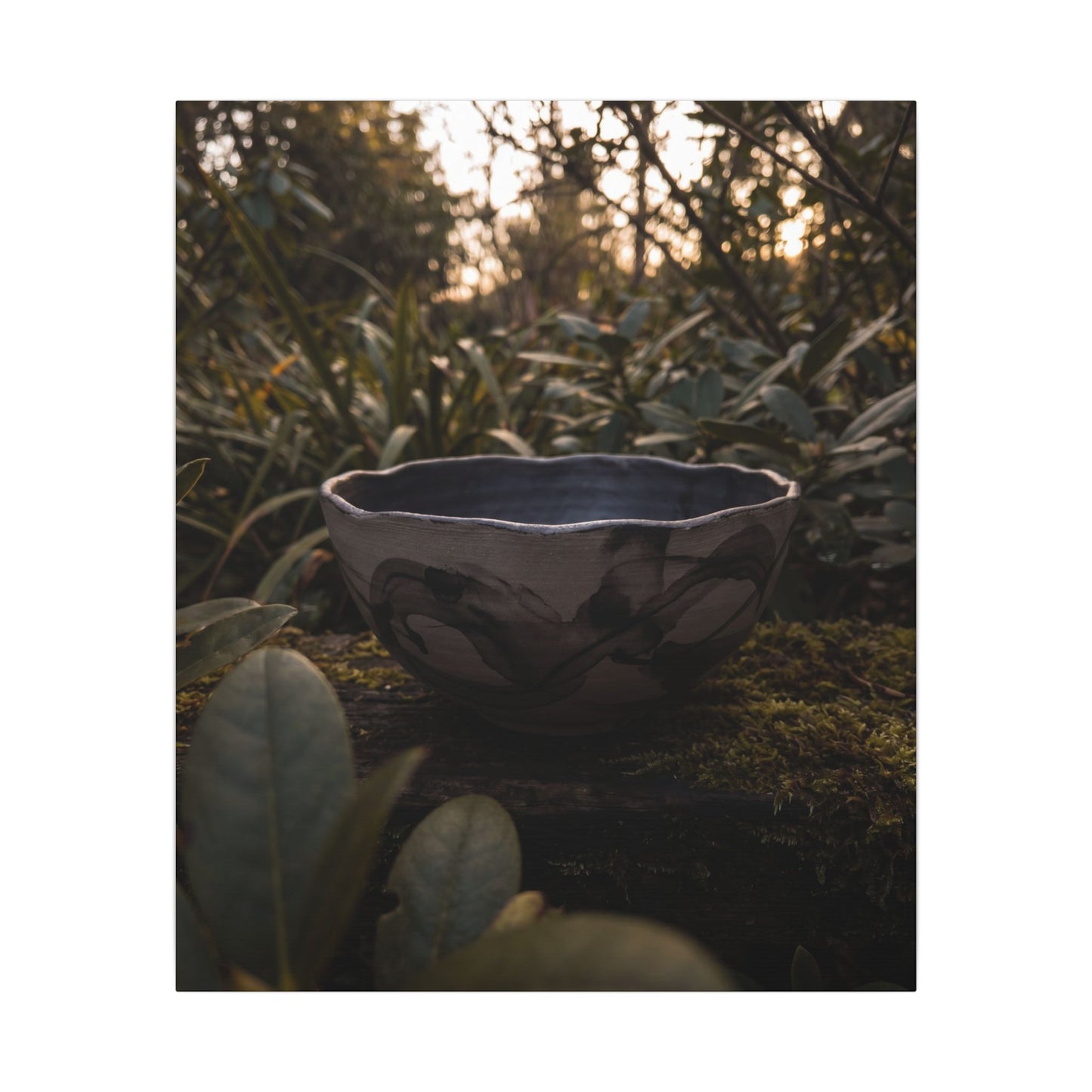 Ceramic Bowl Canvas Art | Summer Dark Japandi Charcoal Ink Art