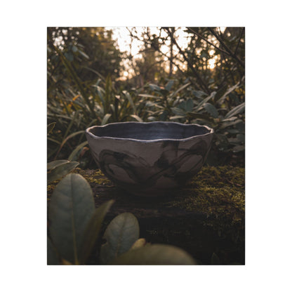 Ceramic Bowl Canvas Art | Summer Dark Japandi Charcoal Ink Art