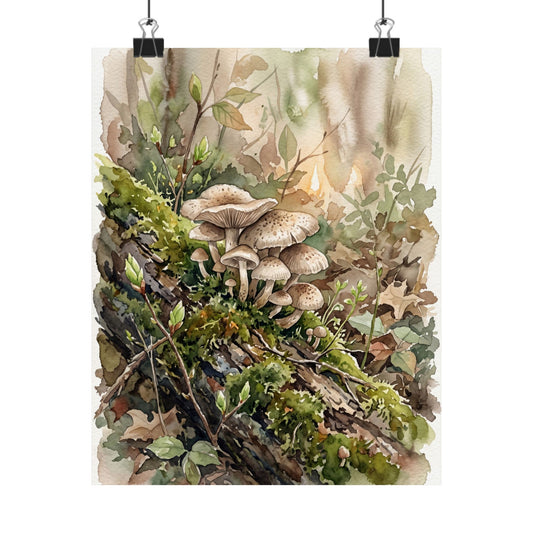 Wild Mushrooms Watercolor Wall Art Print | Neutral Japandi Art