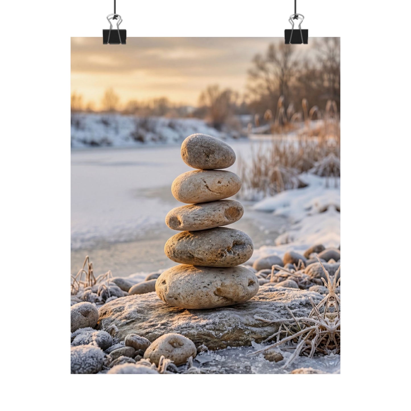 Winter River Stones Japanese Pattern Wall Art Print | Warm Decor
