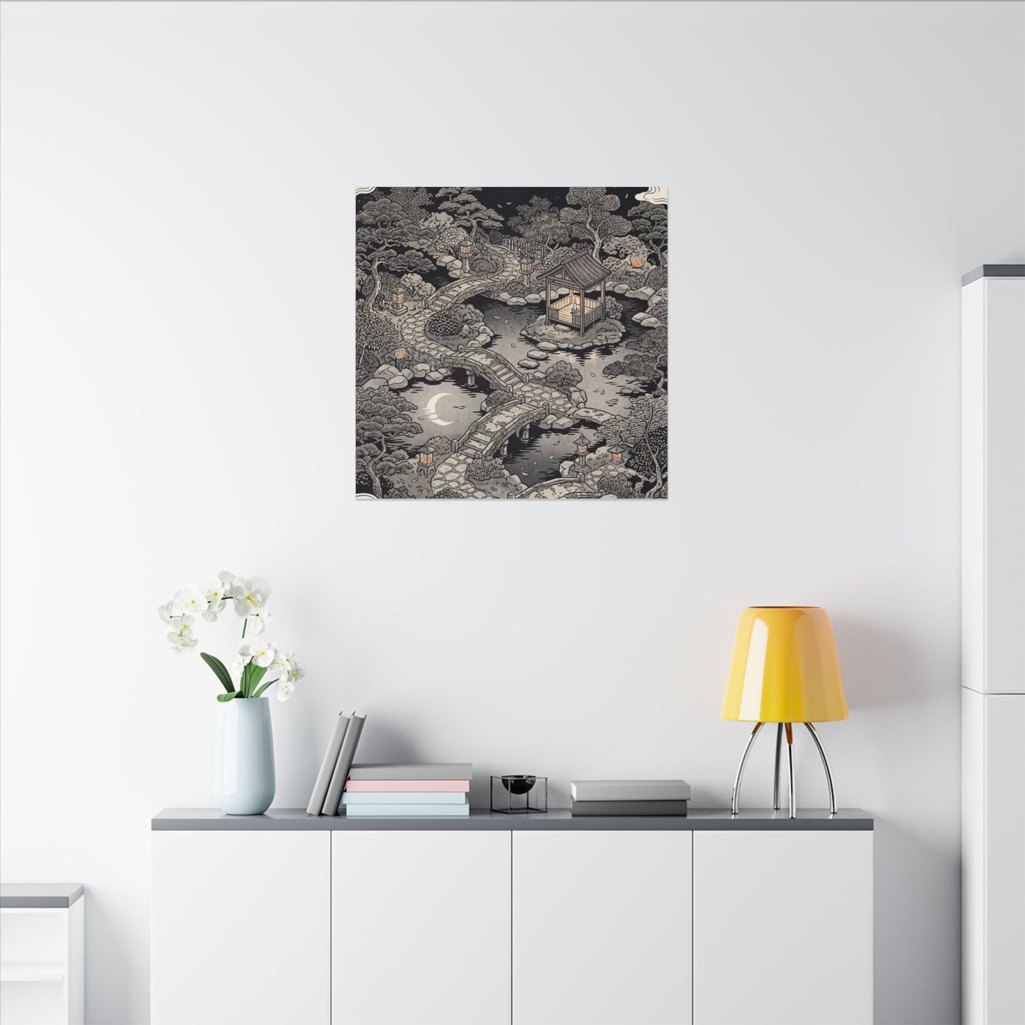 Moonlit Garden Ukiyo E Inspired Canvas Art | Serene Zen Art