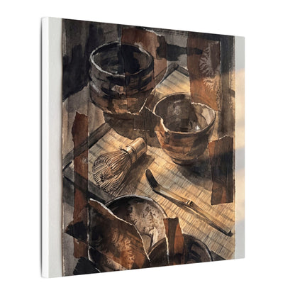 Tea Ceremony Charcoal Ink Canvas Art | Luxurious Dark Japandi Art