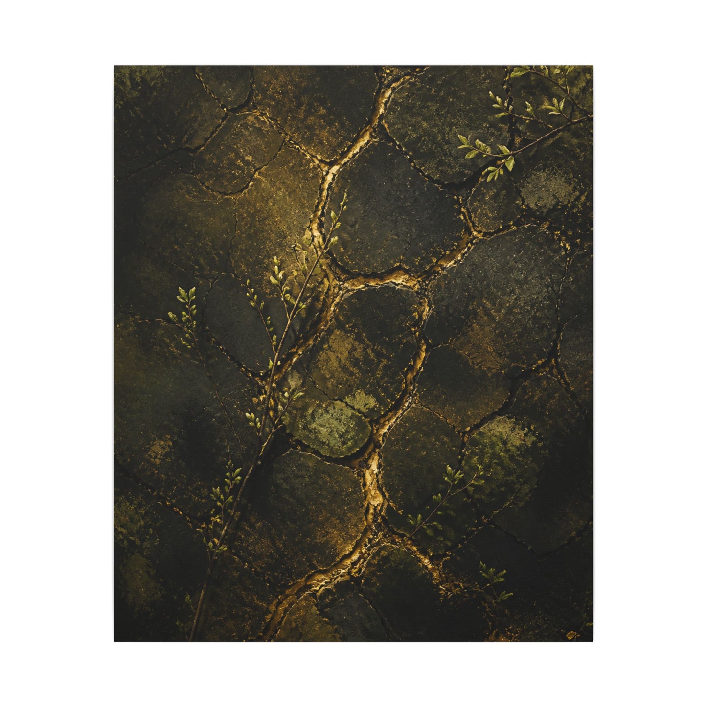 Shibui Cracked Earth Canvas Art - Dark Japandi Dark Texture