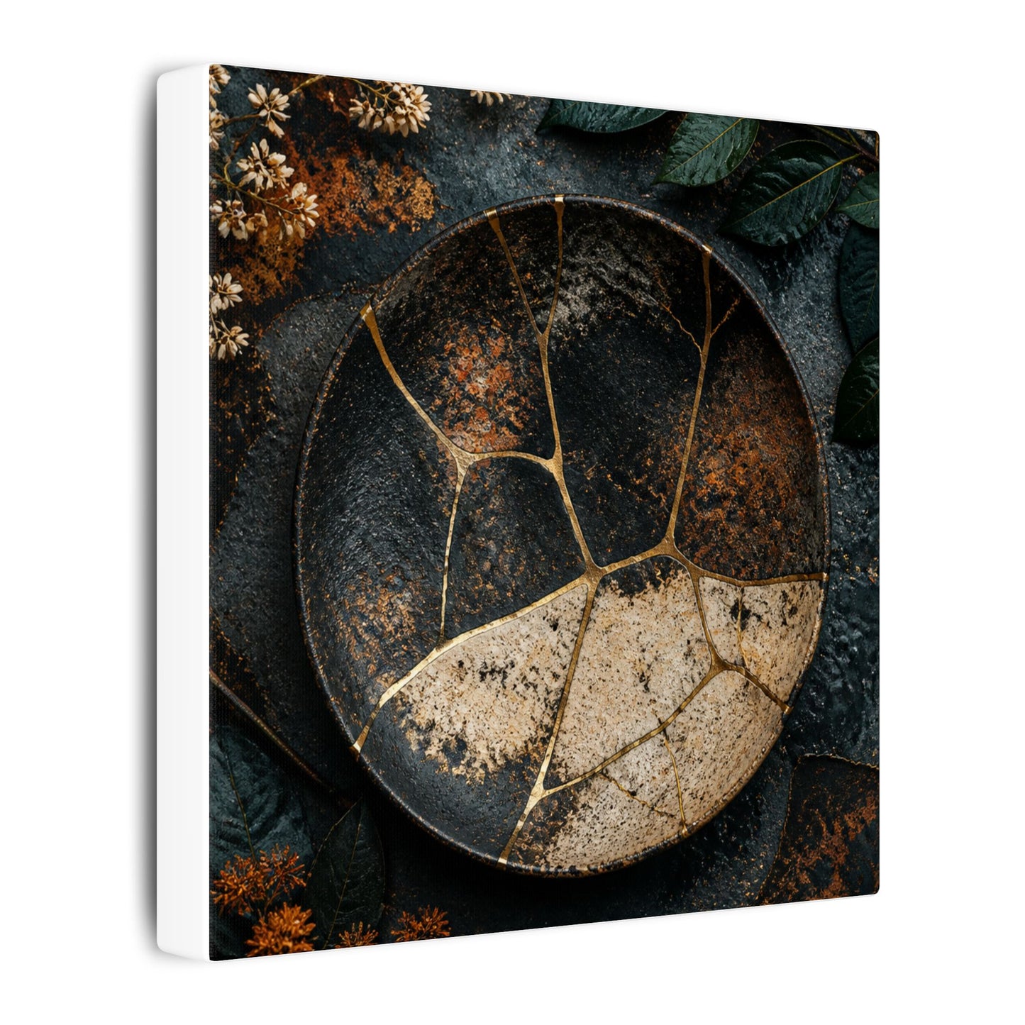 Kintsugi Rust Patina in Dawn | Gold Repair Canvas Art