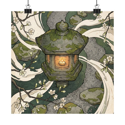Stone Lantern Spring Wall Art Print | Zen Contemplative Design