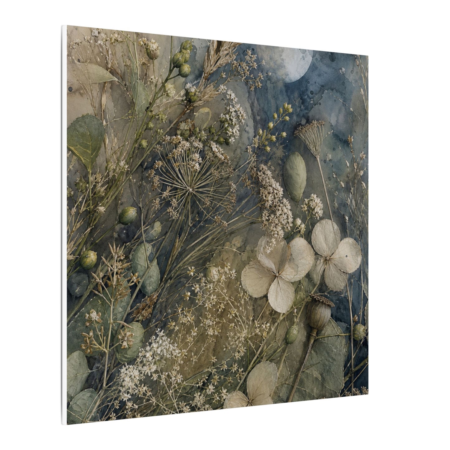 Japandi Dried Flowers in Moonlight | Watercolor Canvas Art