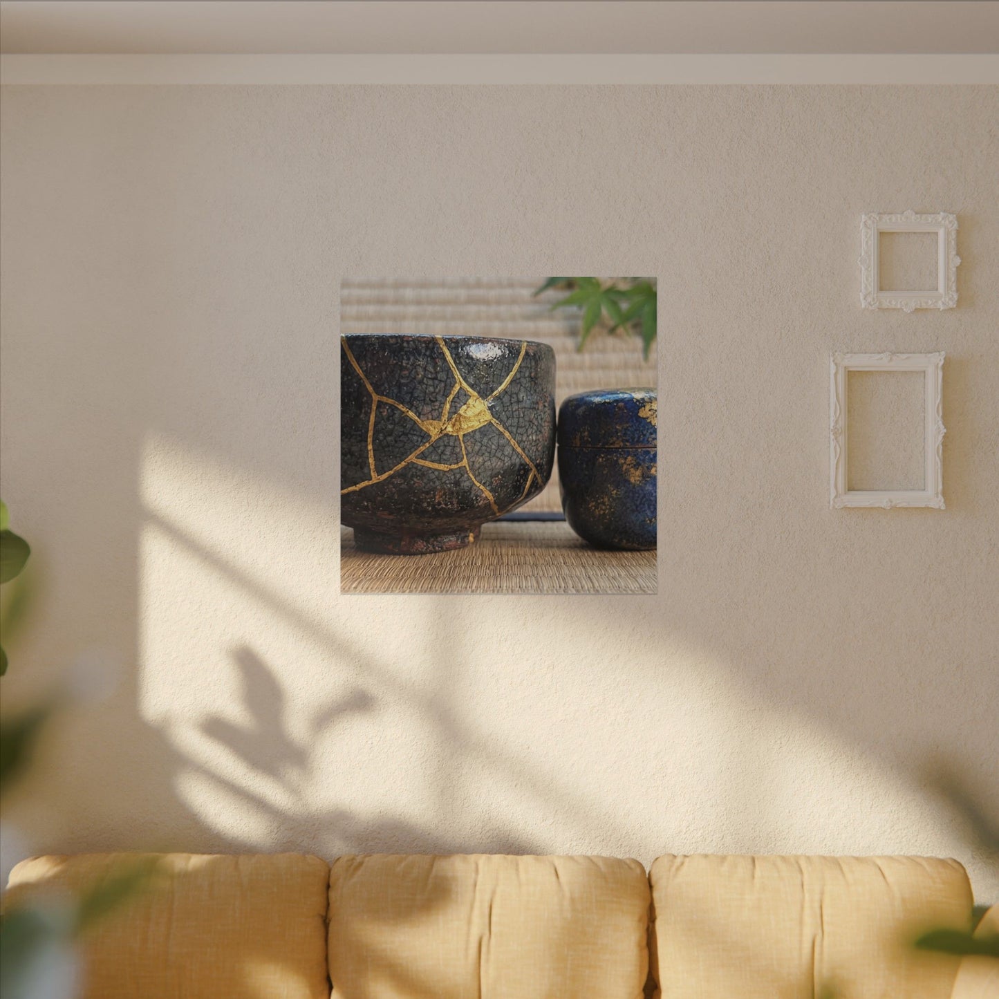 Tea Ceremony Crackle Gold Canvas Art | Philosophical Kintsugi Art