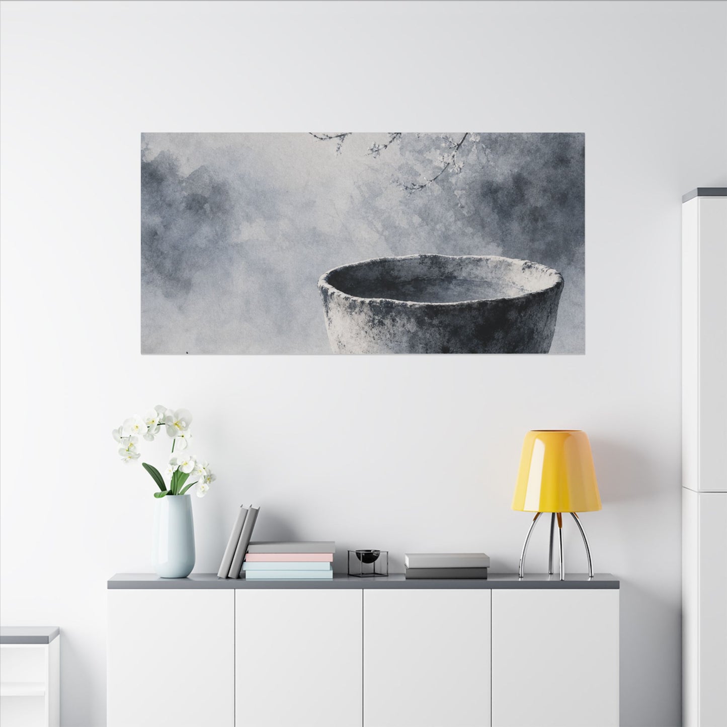 Seijaku Ceramic Bowl Canvas Art - Zen Sumi E