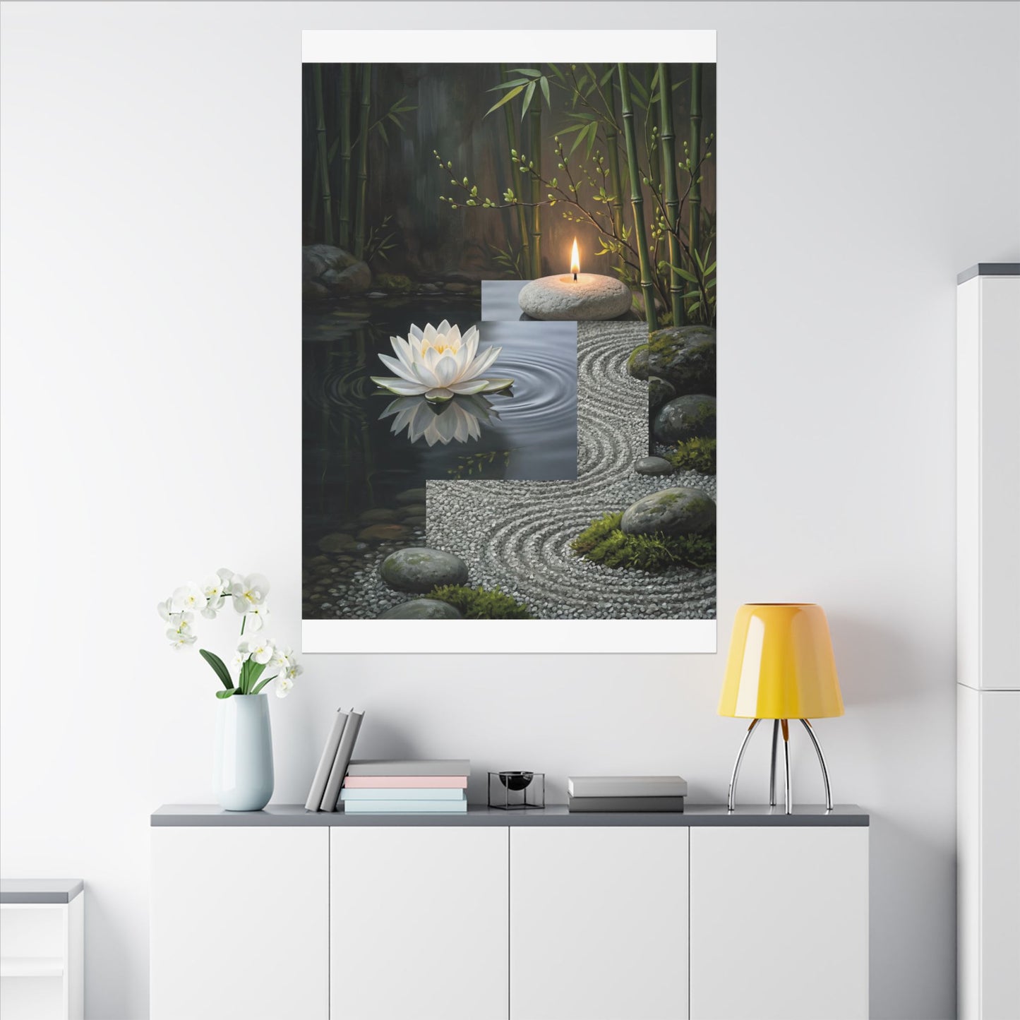 Candlelight Lotus Flower Canvas Art - Zen Kanso