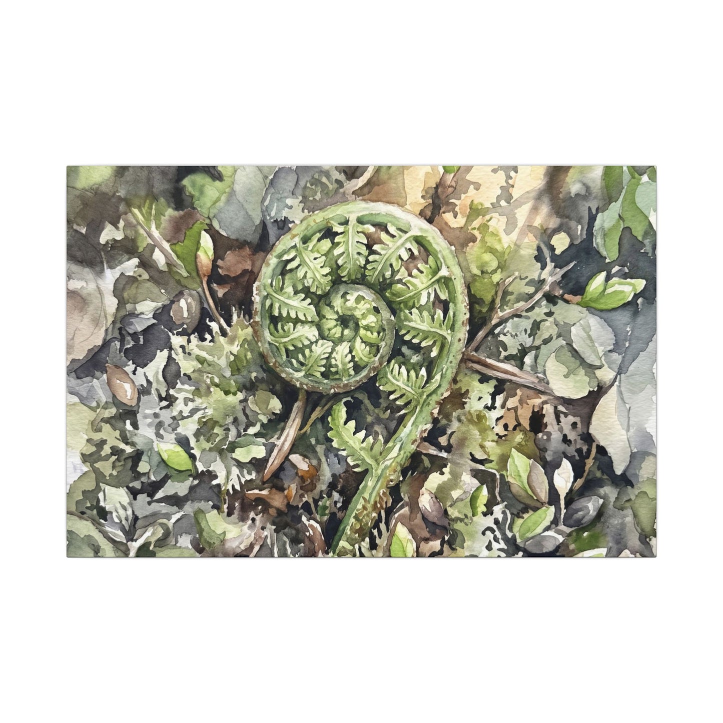 Fern Unfurling Spring Canvas Art | Japandi Neutral Design