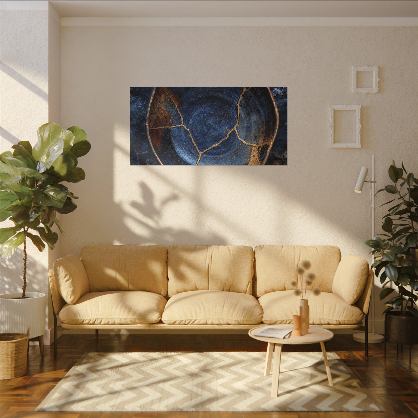 Kintsugi Ceramic Bowl in Moonlight | Crackle Gold Canvas Art