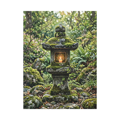 Neutral Stone Lantern Canvas Art - Japanese Pattern Japandi